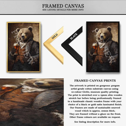 Bear Drinking Beer Wall Art Print