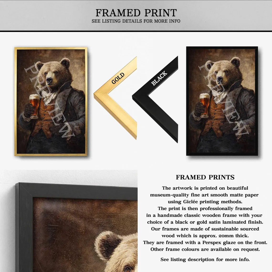 Bear Drinking Beer Wall Art Print