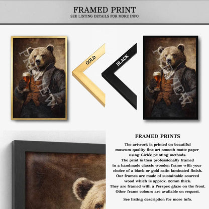Bear Drinking Beer Wall Art Print