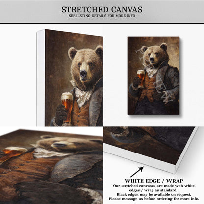 Bear Drinking Beer Wall Art Print