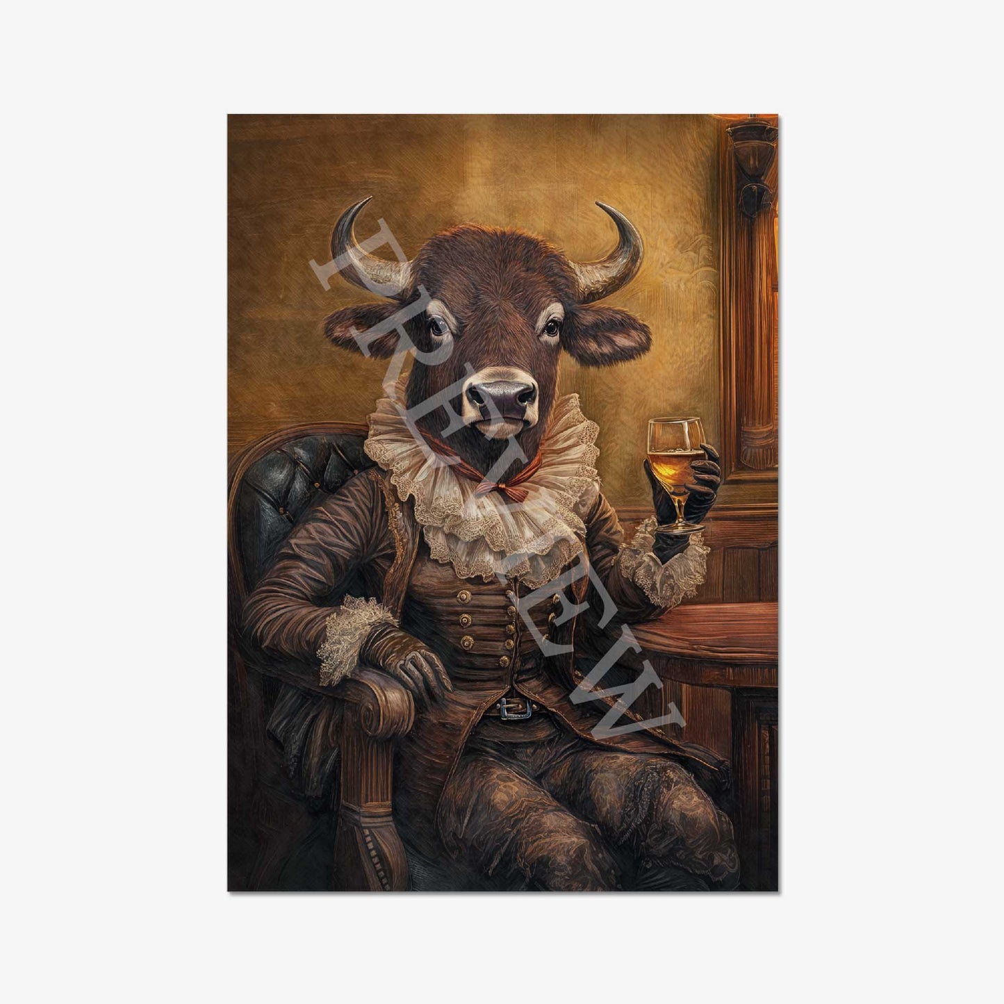 Bison Lady Drinking Bourbon Print - Vintage Panda