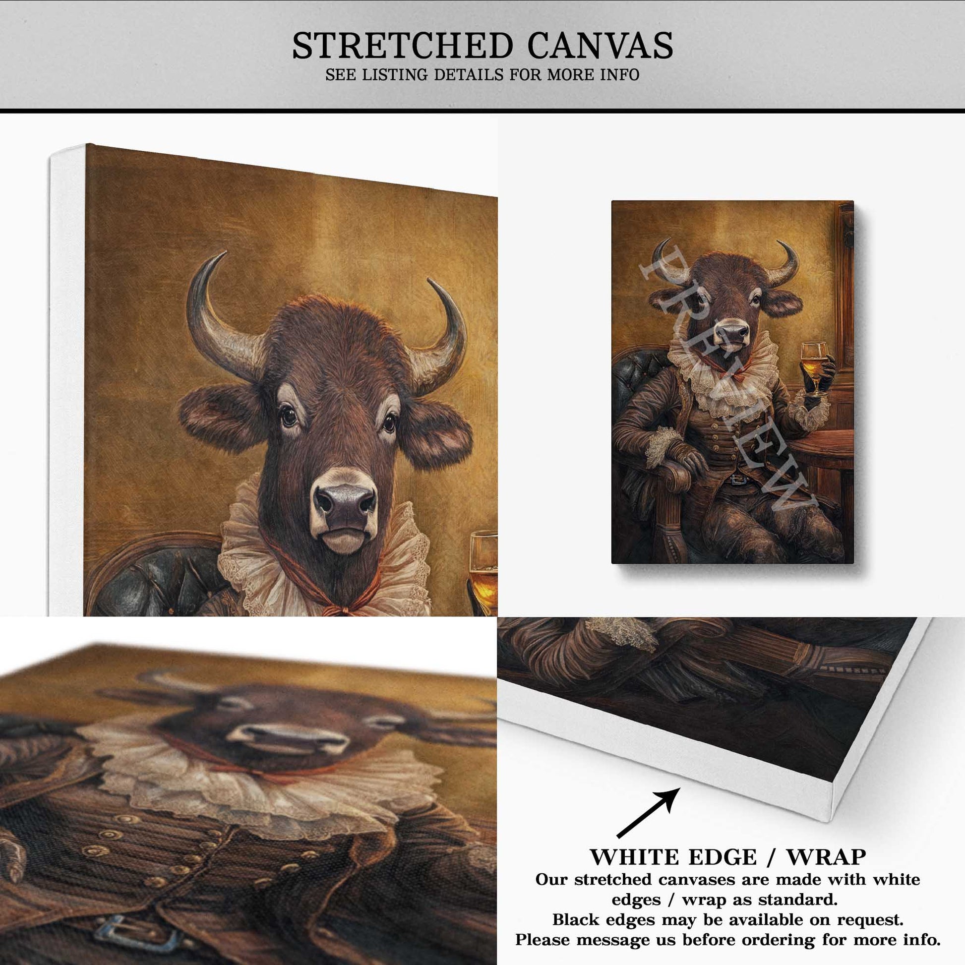 Bison Lady Drinking Bourbon Stretched Canvas - Vintage Panda Designs