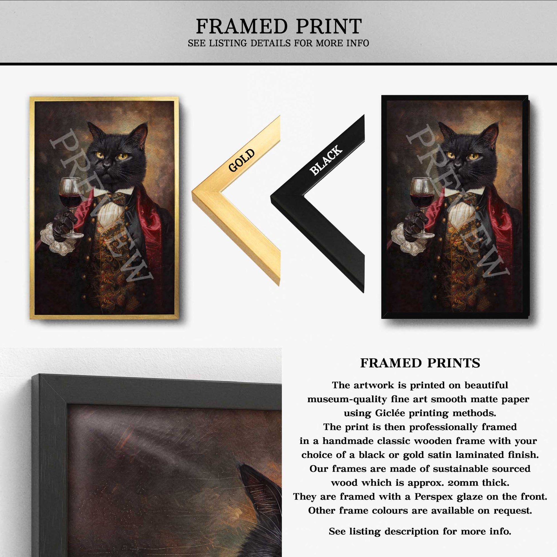 Black Cat Drinking Red Wine Framed Print - Vintage Panda Designs
