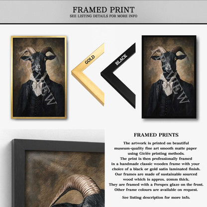 Black Goat Gentleman Framed Print Up by Vintage Panda Designs
