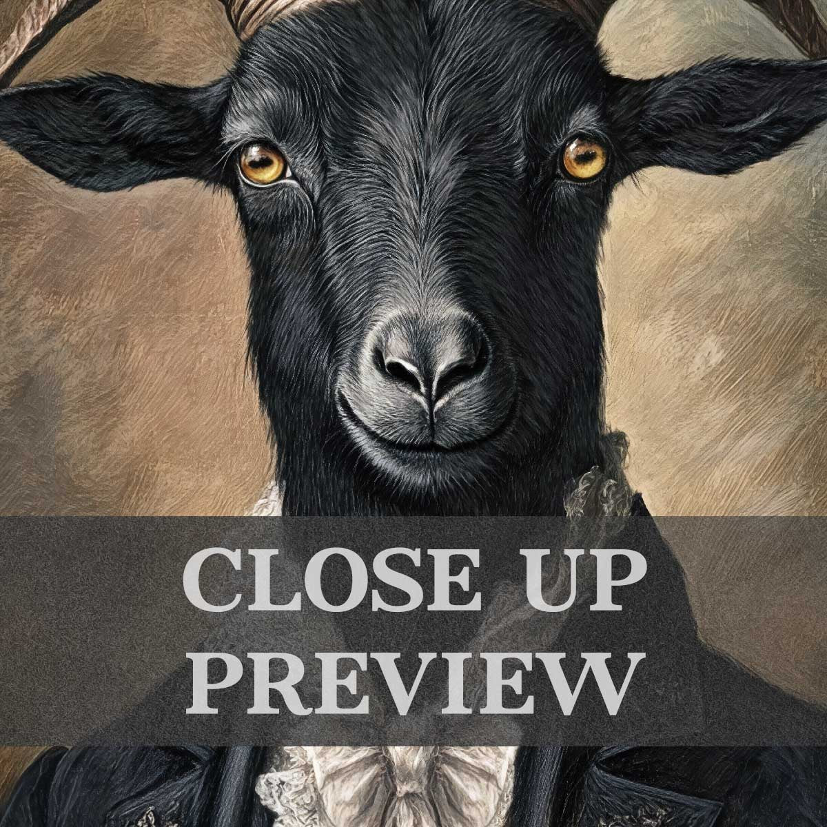 Black Goat Gentleman Print Close Up by Vintage Panda Designs