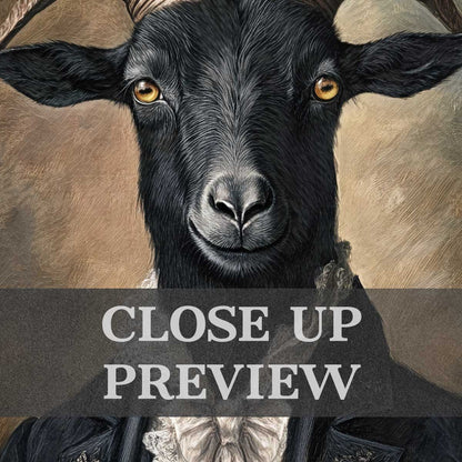 Black Goat Gentleman Print Close Up by Vintage Panda Designs