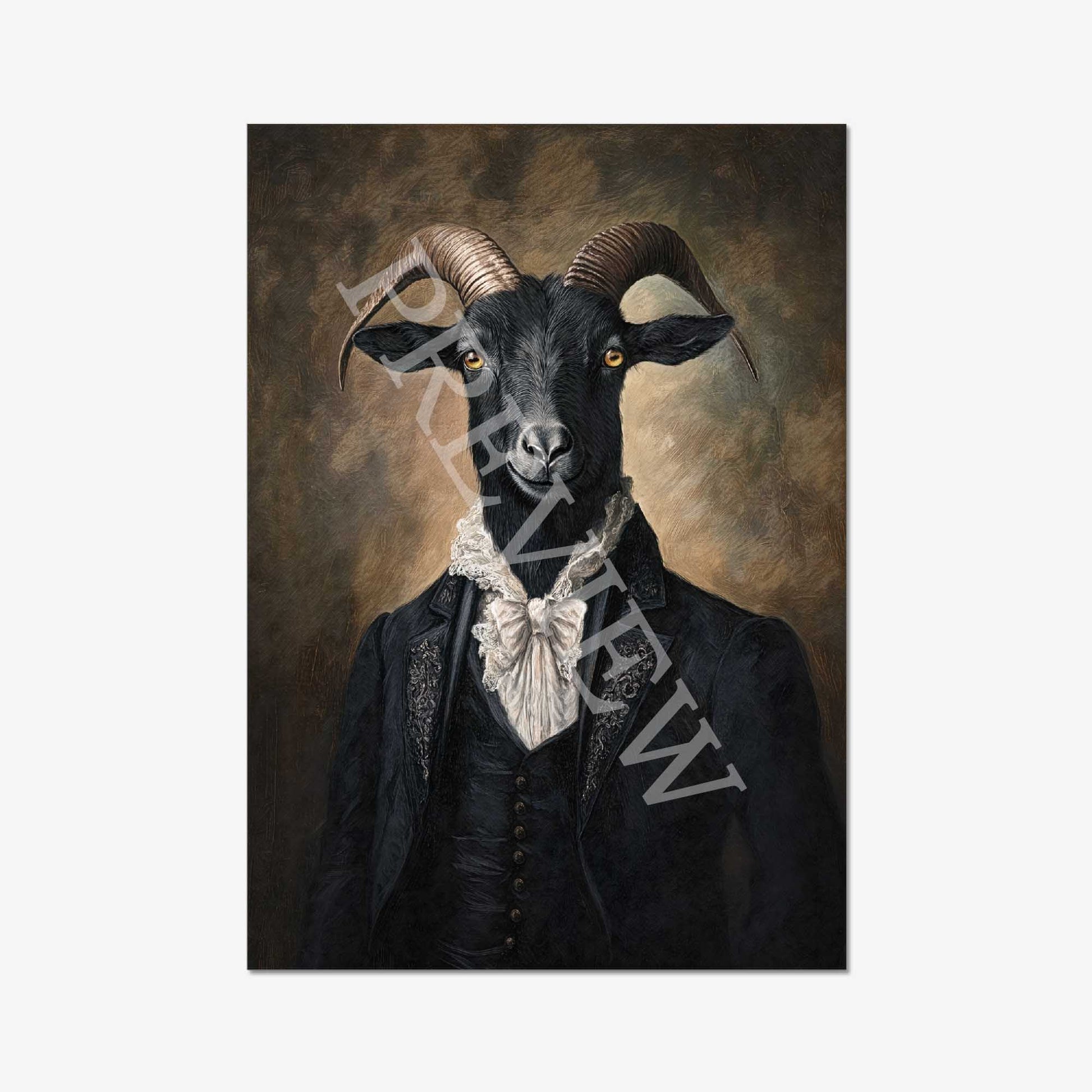 Black Goat Gentleman Print by Vintage Panda Designs