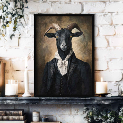 Black Goat Gentleman Print in Black Frame by Vintage Panda Designs