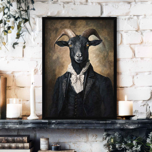 Black Goat Gentleman Print in Black Frame by Vintage Panda Designs