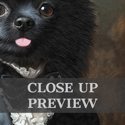 Black Pomeranian Dog Gentleman Wall Art Print Close Up by Vintage Panda Designs