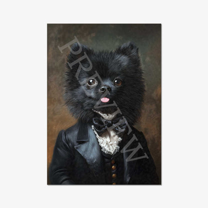 Black Pomeranian Dog Gentleman Wall Art Print by Vintage Panda Designs