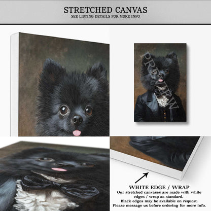 Black Pomeranian Dog Gentleman Wall Art Stretched Canvas by Vintage Panda Designs
