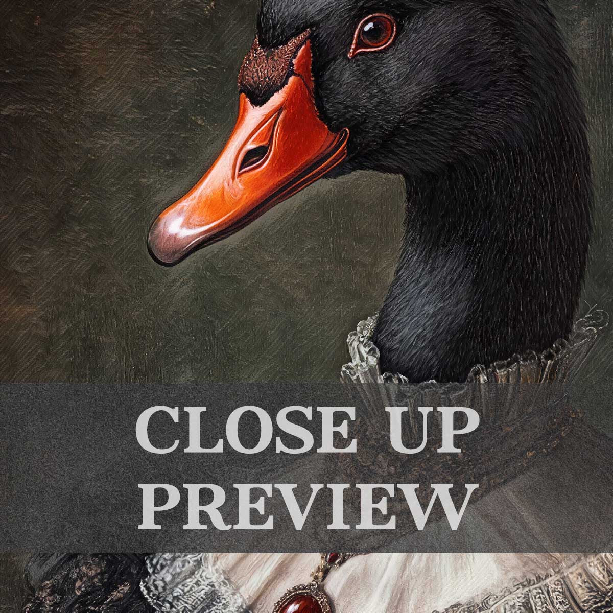 Black Swan Lady Wall Art Print Close Up by Vintage Panda Designs