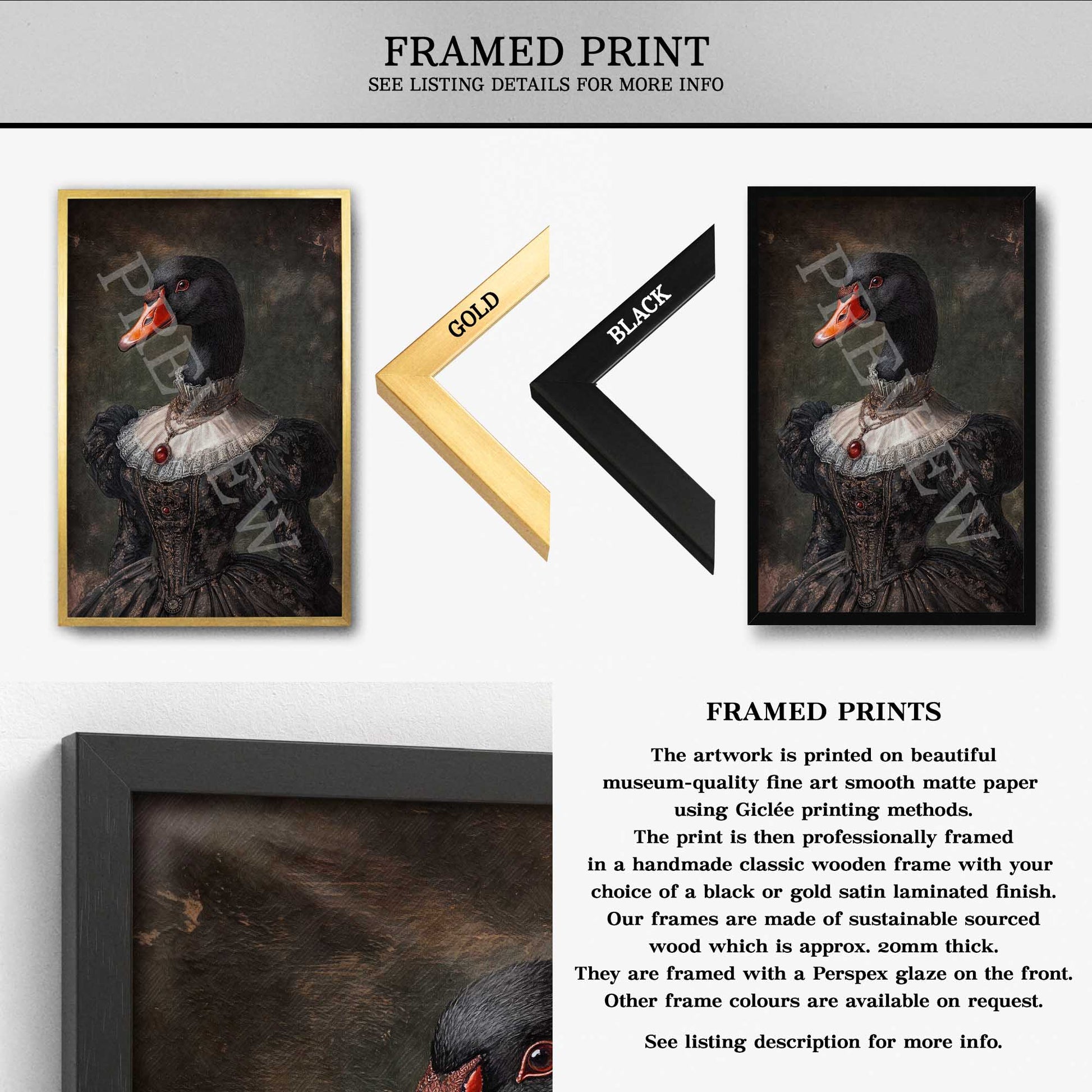 Black Swan Lady Wall Art Print Framed Print by Vintage Panda Designs