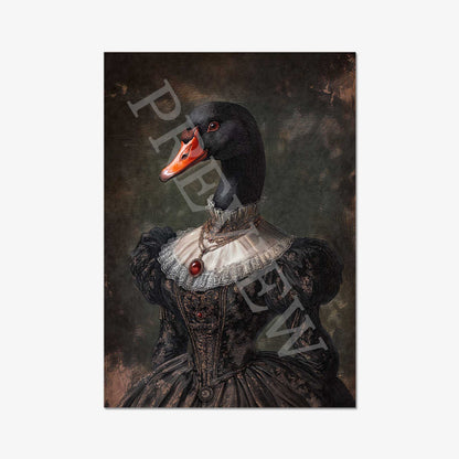 Black Swan Lady Wall Art Print by Vintage Panda Designs