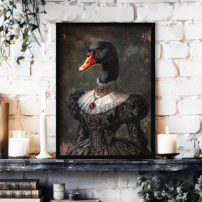 Black Swan Lady Wall Art Print in Black Frame by Vintage Panda Designs