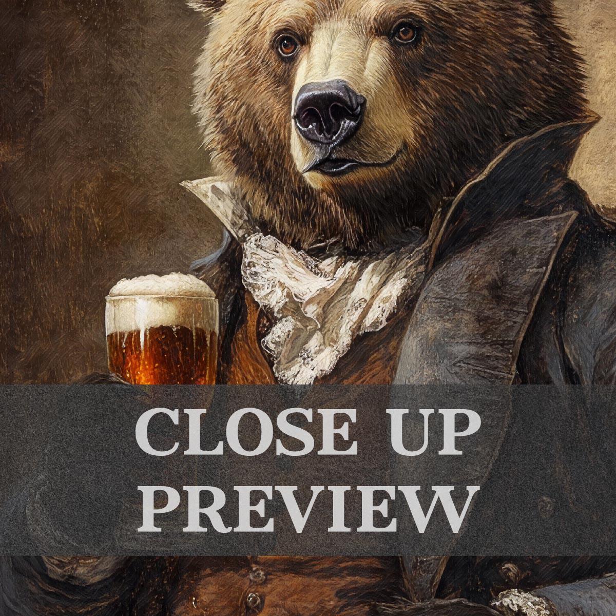 Brown Bear Drinking Beer Wall Art Print Close Up