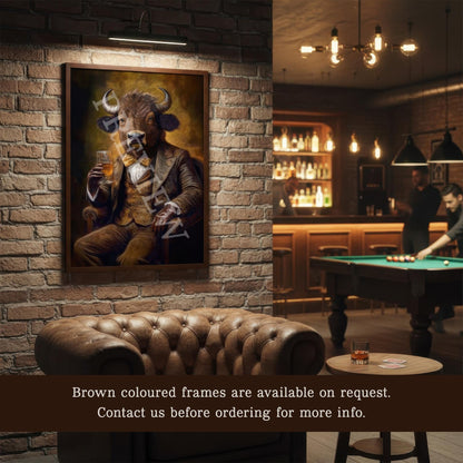 Buffalo_Drinkin_Whisky_in_Brown_Frame_in_Vintage_Style_Home_Games_Room_Bar_Artwork_and_Image_by_and_Copyright_of_Vintage_Panda_Designs