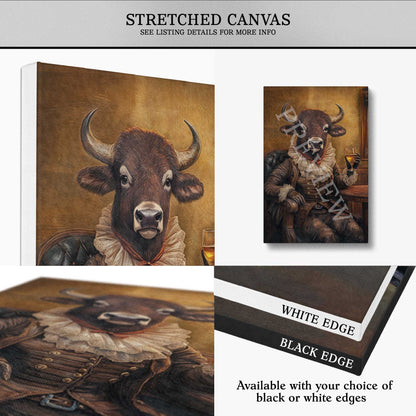 Buffalo lady drinking bourbon artwork on stratched canvas with white or black edges