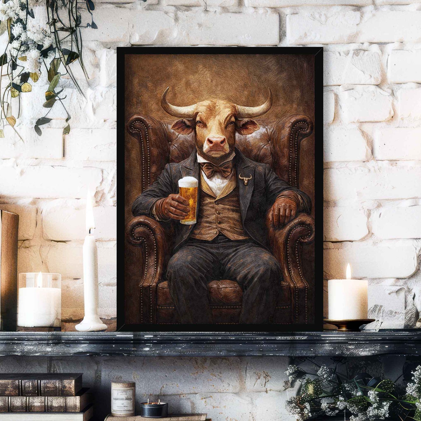 Bull_Drinking_Beer_Featured_by_Vintage_Panda_Designs