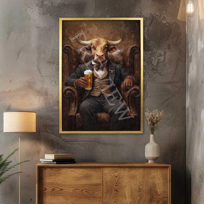 Bull_Drinking_Beer_Gold_Frame_Preview_by_Vintage_Panda_Designs