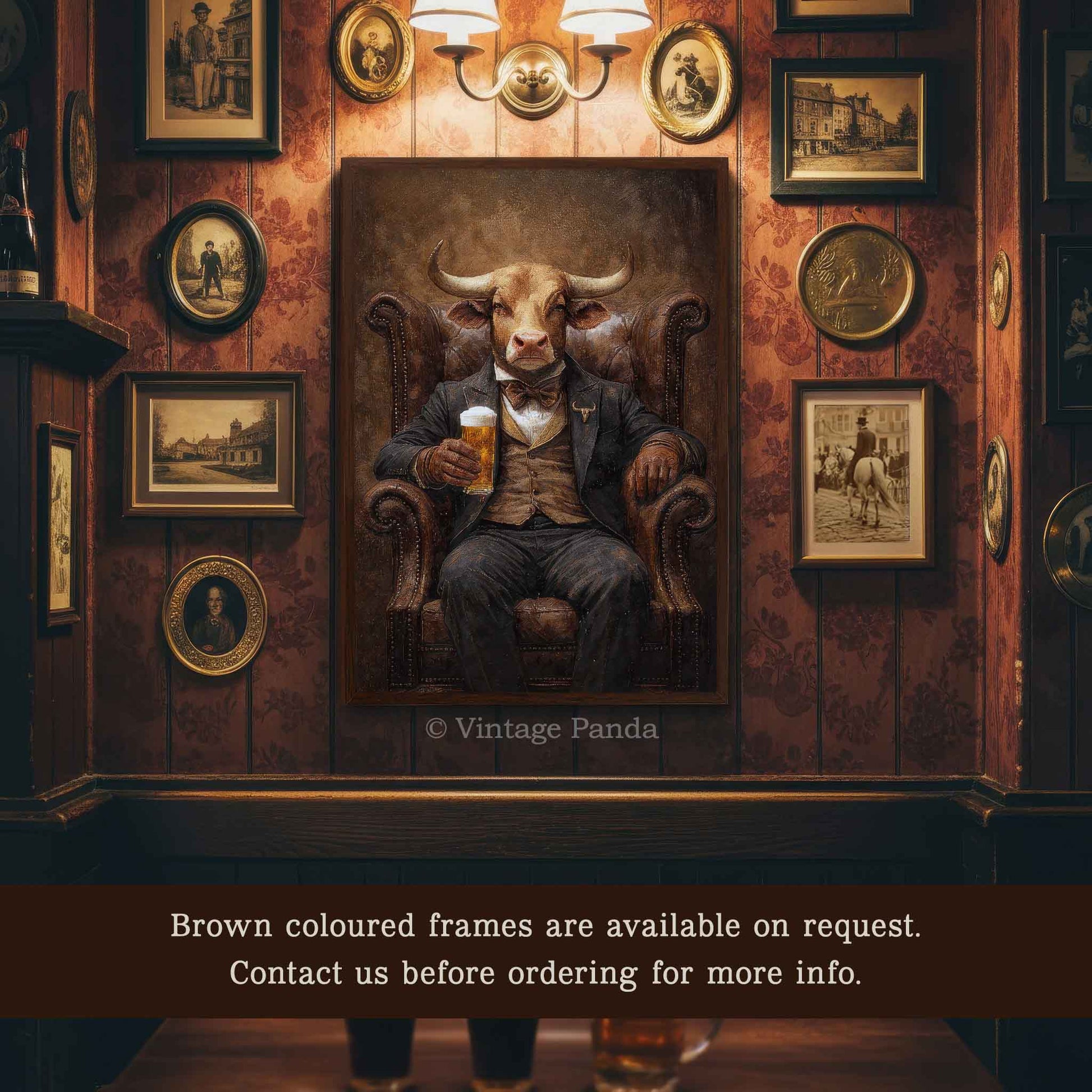 Bull_Gentleman_Drinking_Pint_of_Beer_Portrait_in_Brown_Frame_on_Wall_in_Traditional_Vintage_Style_Pub_Copyright_Vintage_Panda_-_ET