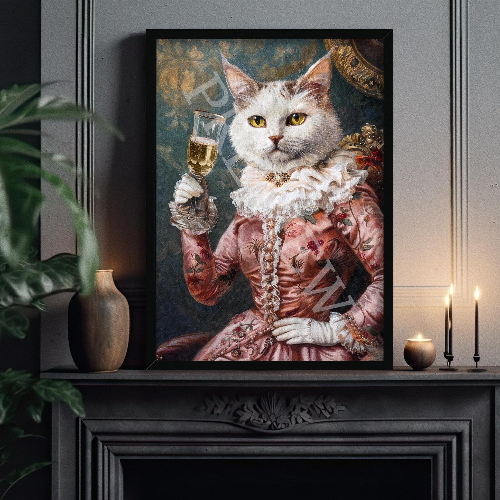 Cat_Champagne_Black_Frame_-_Vintage_Panda_Designs