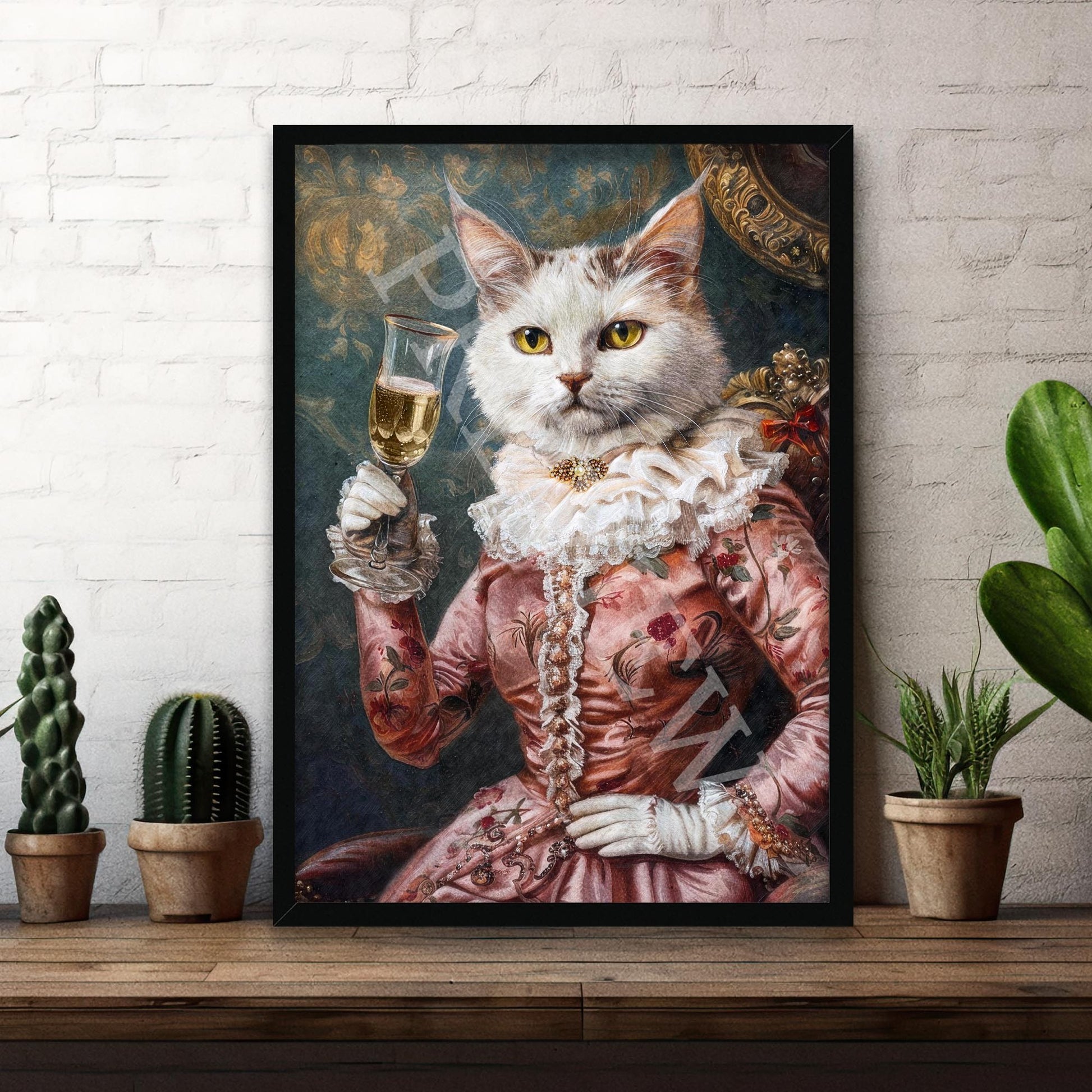 Cat_Champagne_Black_Frame_1_-_Vintage_Panda_Designs