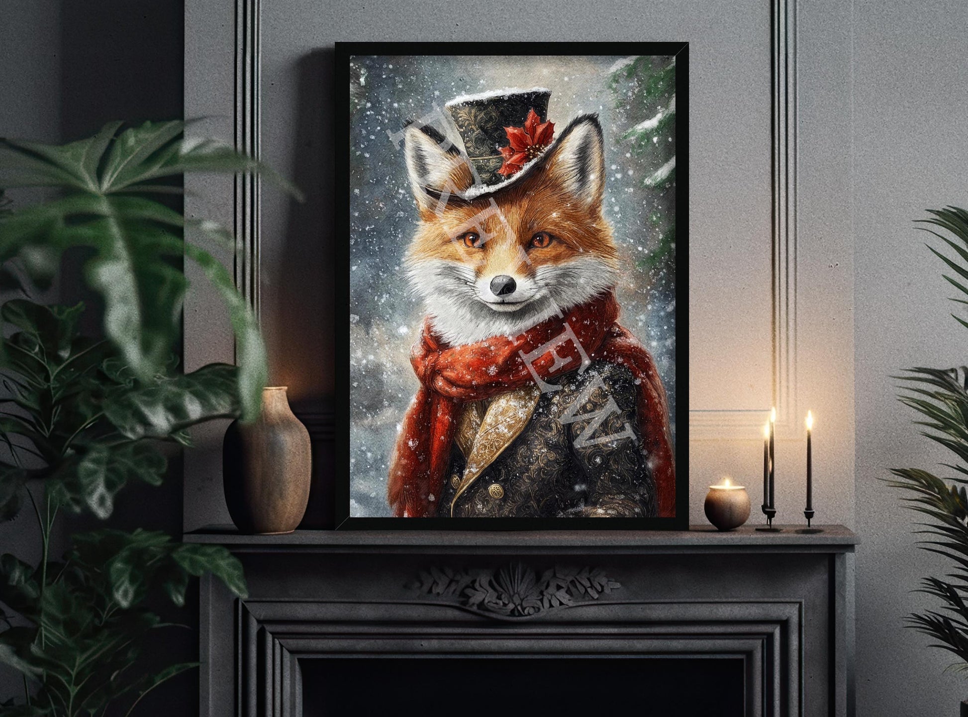 Christmas_Winter_Fox_Black_Frame_1_-_Vintage_Panda_Designs