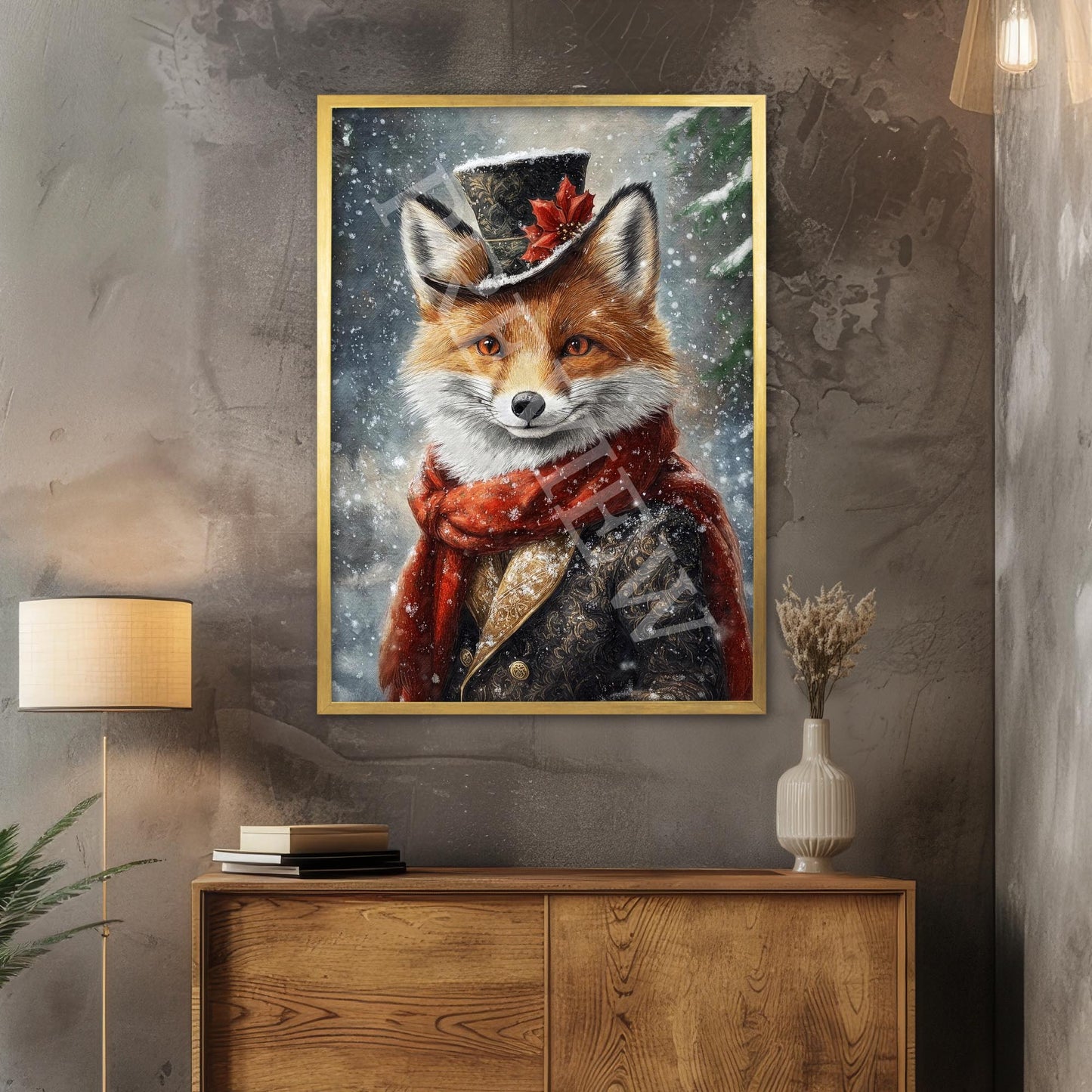 Christmas_Winter_Fox_Gold_Frame_-_Vintage_Panda_Designs