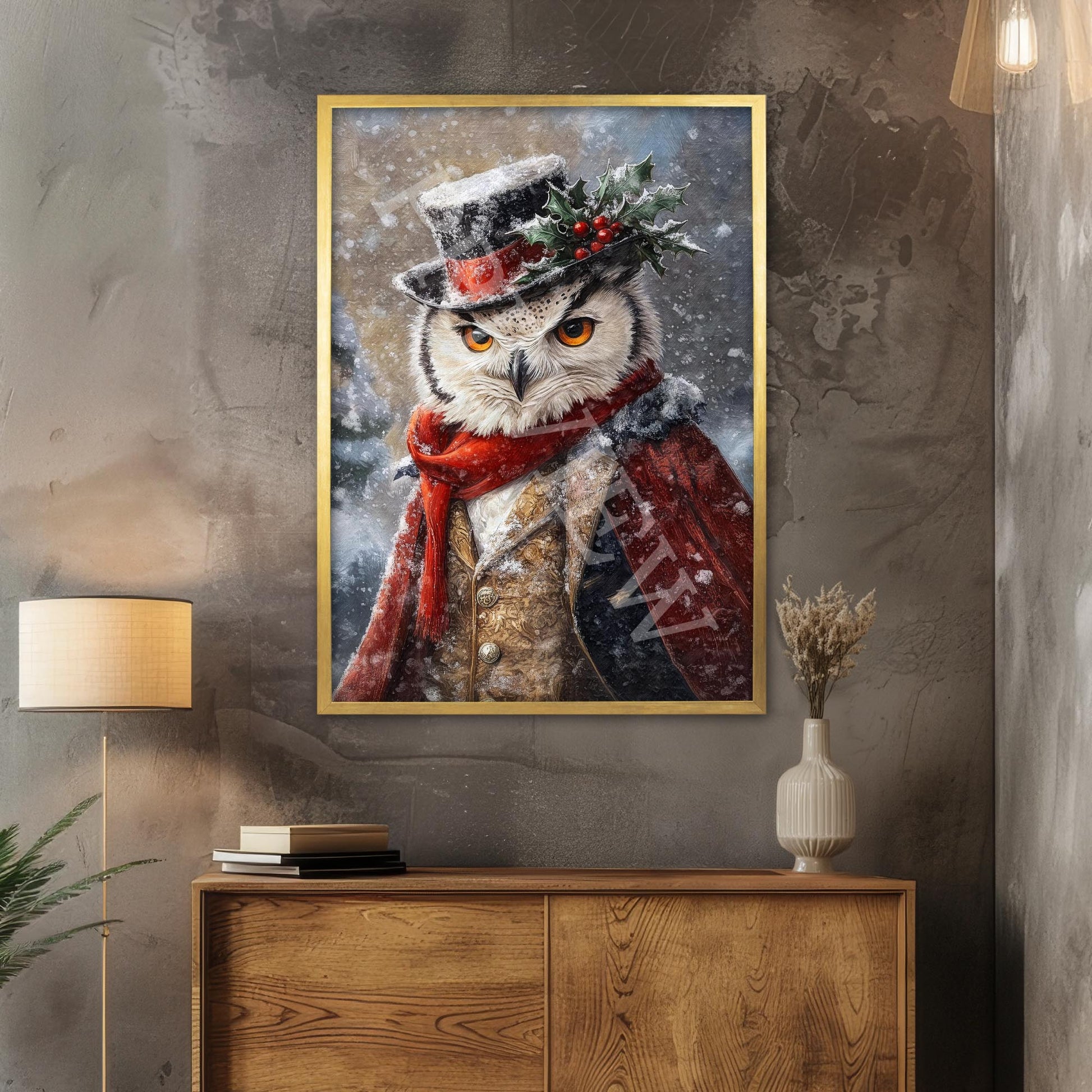 Christmas_Winter_Owl_Gold_Frame_-_Vintage_Panda_Designs