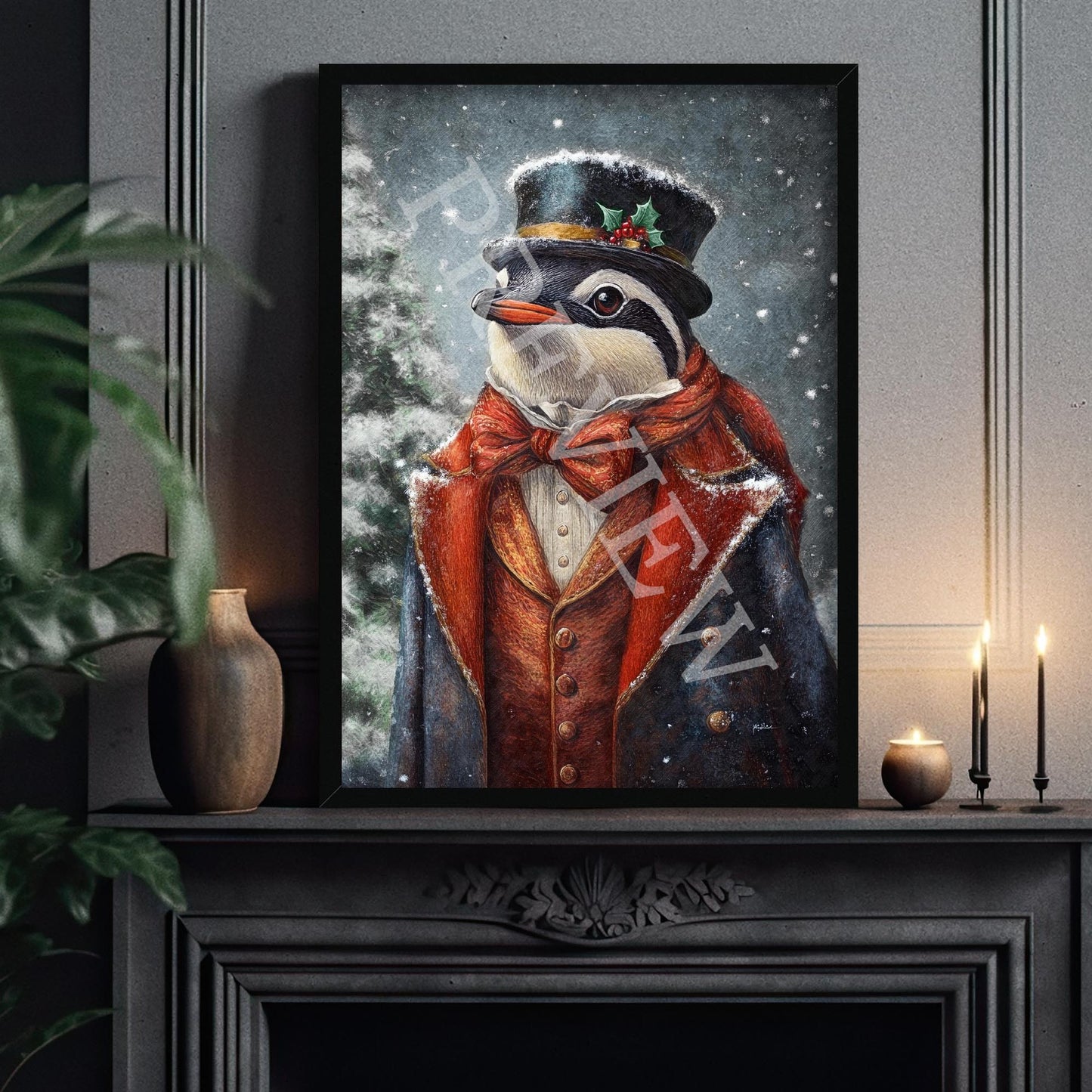 Christmas_Winter_Penguin_Black_Frame_1_-_Vintage_Panda_Designs