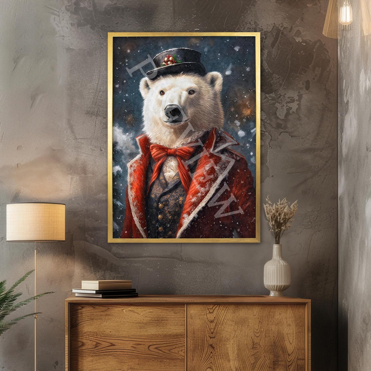 Christmas_Winter_Polar_Bear_Gold_Frame_-_Vintage_Panda_Designs