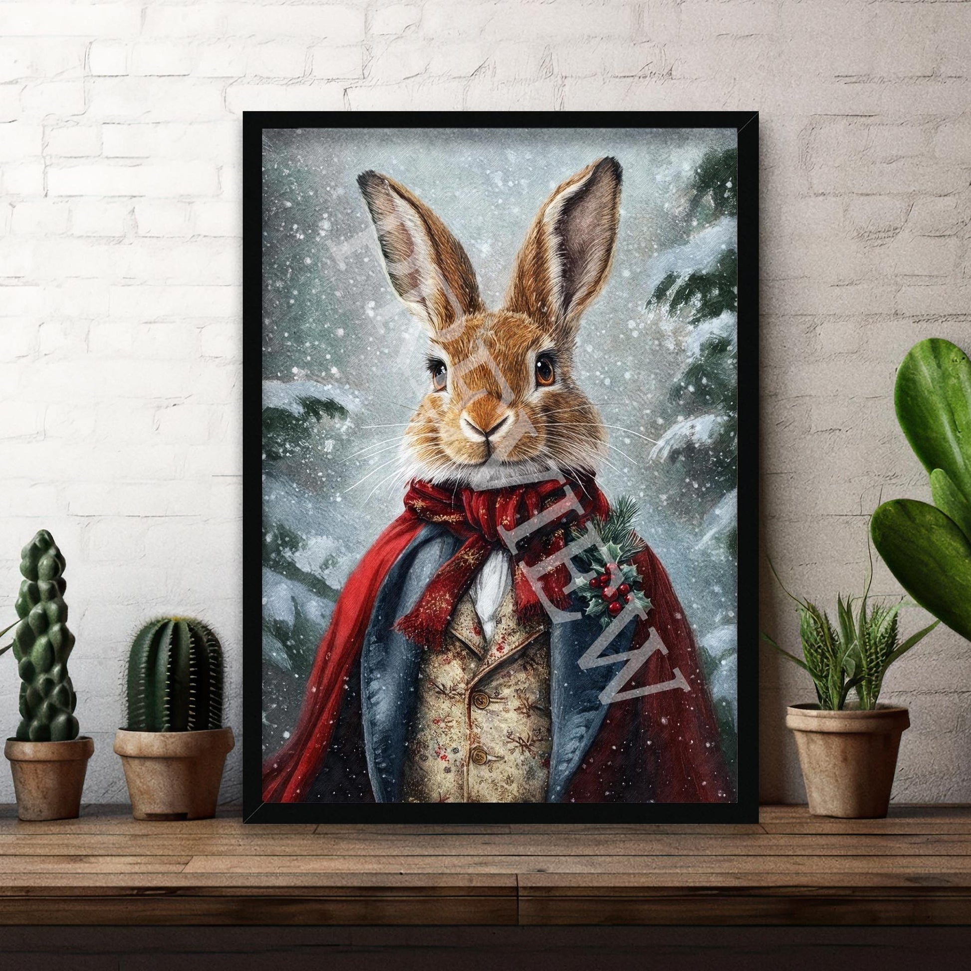 Christmas_Winter_Rabbit_Hare_Black_Frame_-_Vintage_Panda_Designs