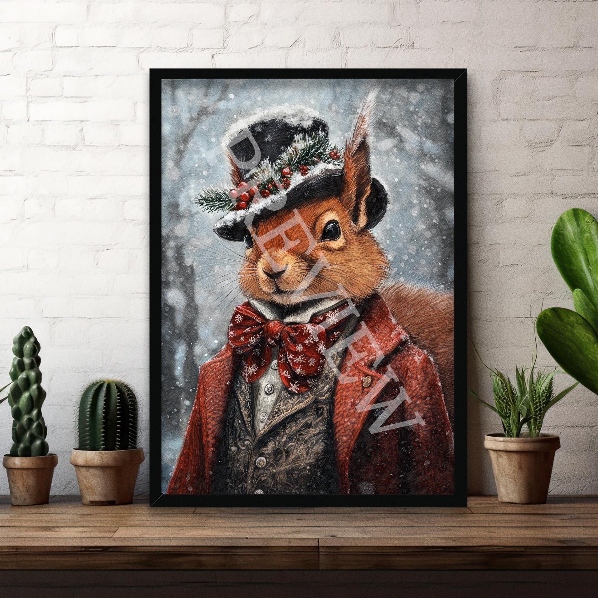 Christmas_Winter_Squirrel_Black_Frame_-_Vintage_Panda_Designs