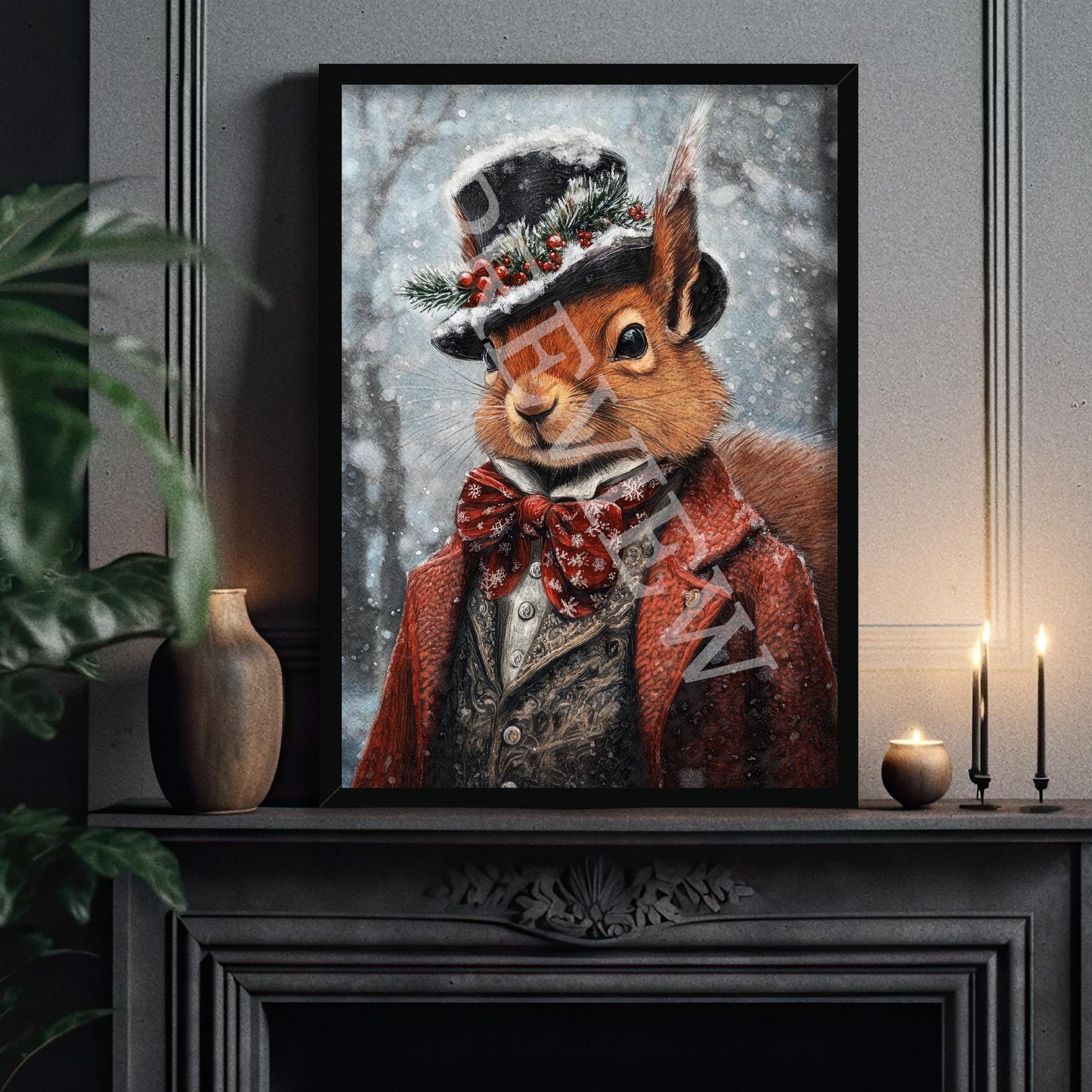 Christmas_Winter_Squirrel_Black_Frame_1_-_Vintage_Panda_Designs