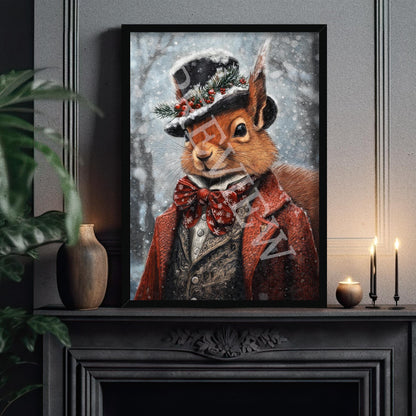 Christmas_Winter_Squirrel_Black_Frame_1_-_Vintage_Panda_Designs