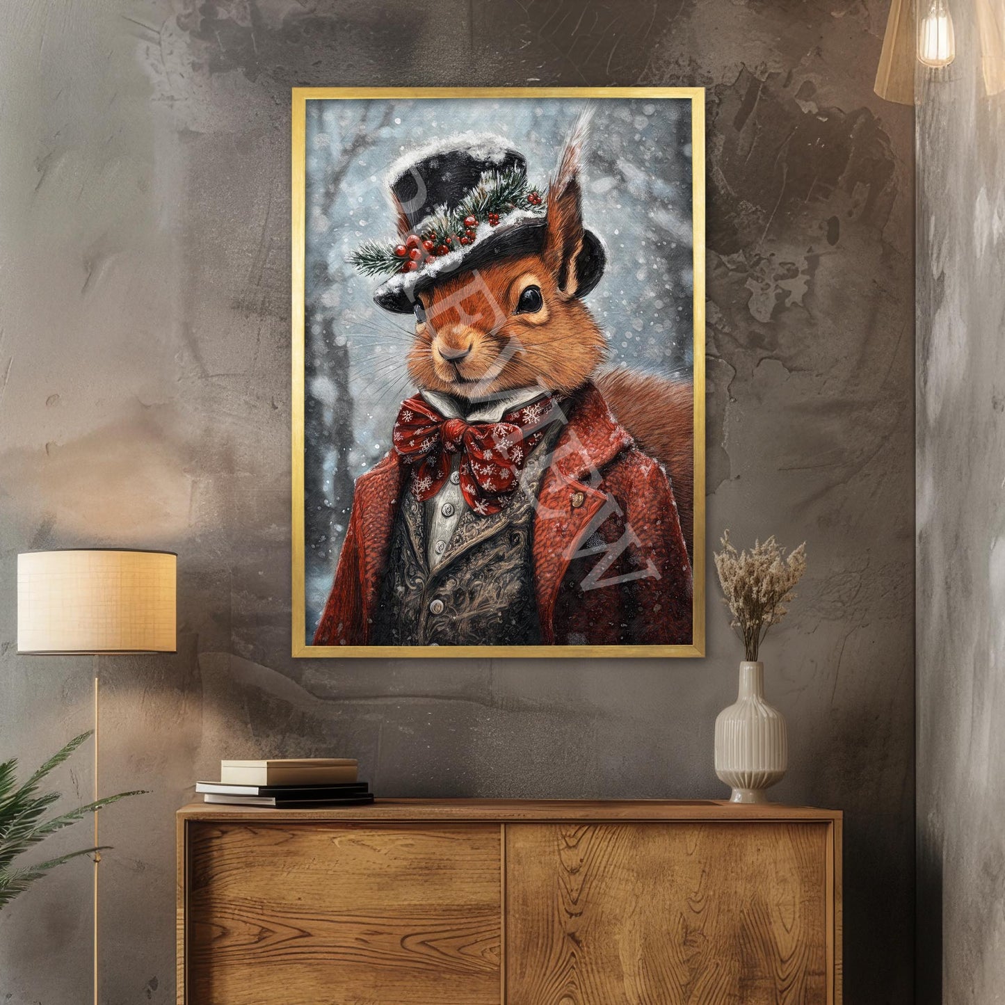 Christmas_Winter_Squirrel_Gold_Frame_-_Vintage_Panda_Designs