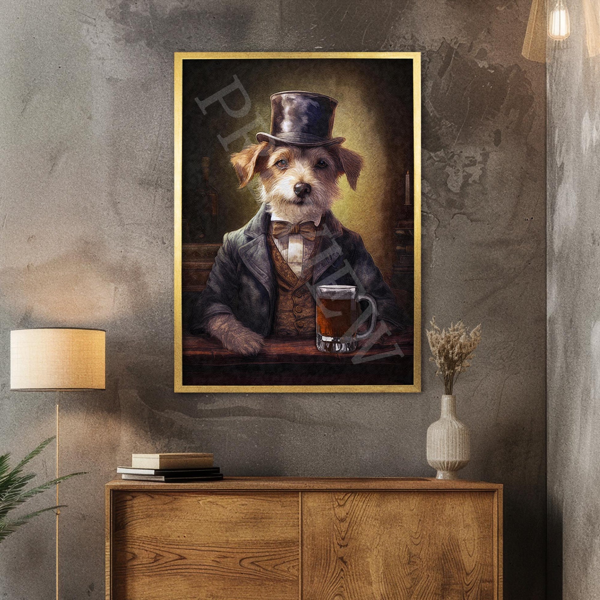Dog_with_Pint_Portrait_Gold_Frame_-_Vintage_Panda_Designs