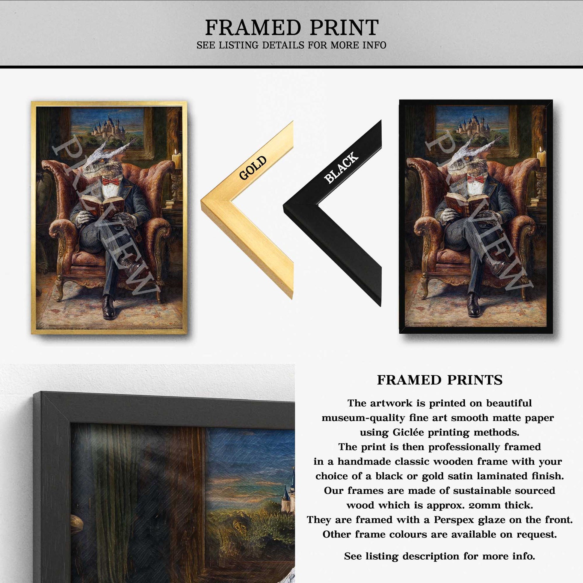 Dragon_Reading_Framed_Print_-_Vintage_Panda_Designs