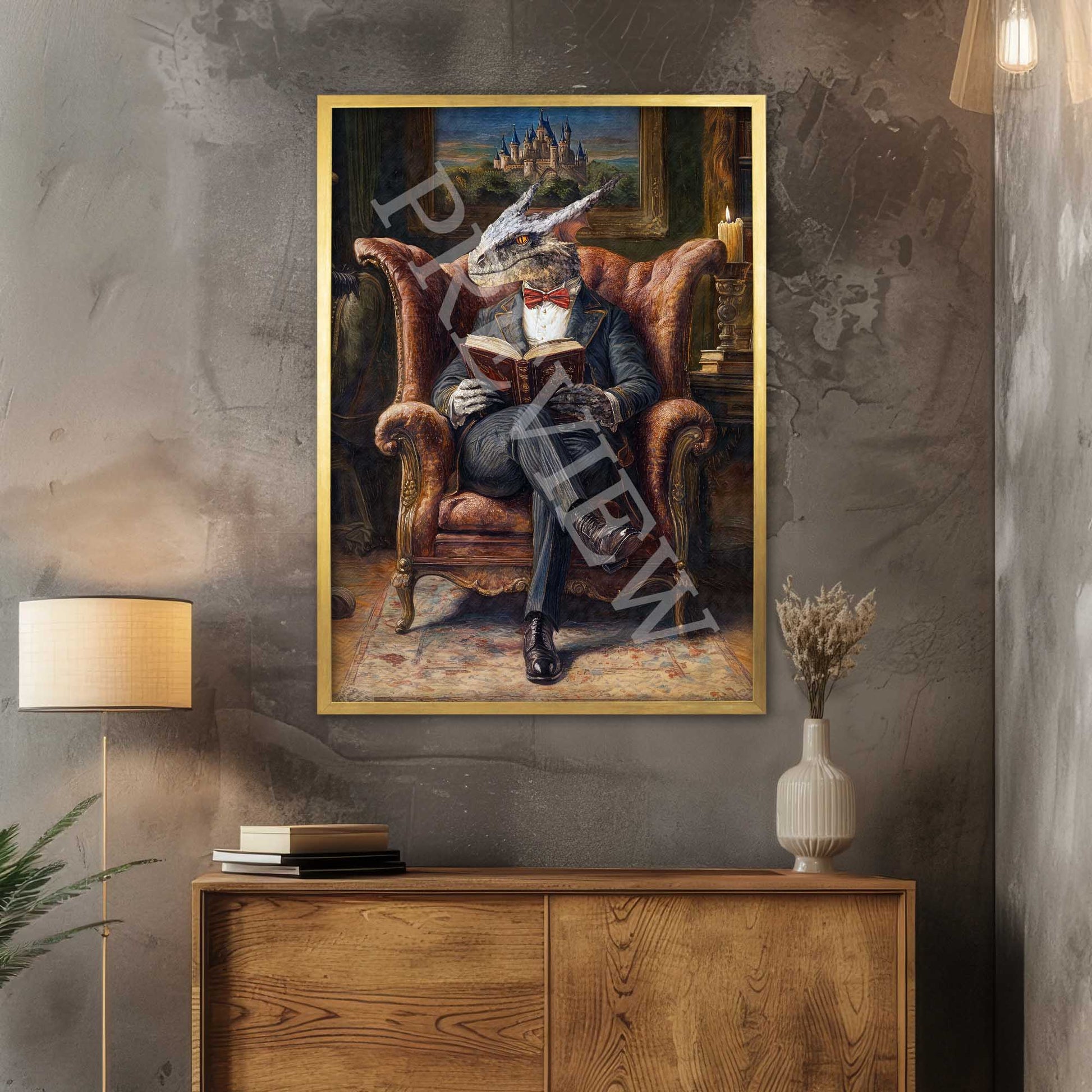 Dragon_Reading_Gold_Frame_-_Vintage_Panda_Designs