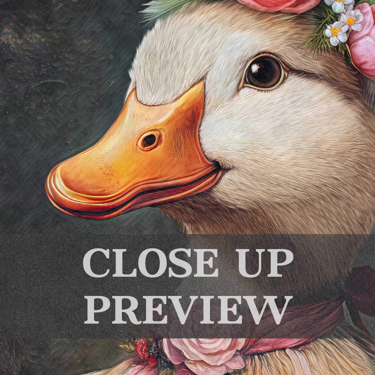Duck Lady Wall Art Print Close Up by Vintage Panda Designs