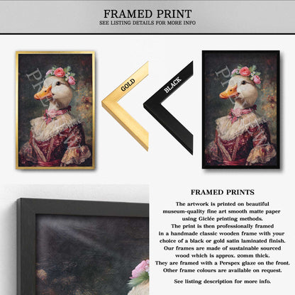 Duck Lady Wall Art Print Framed Print by Vintage Panda Designs