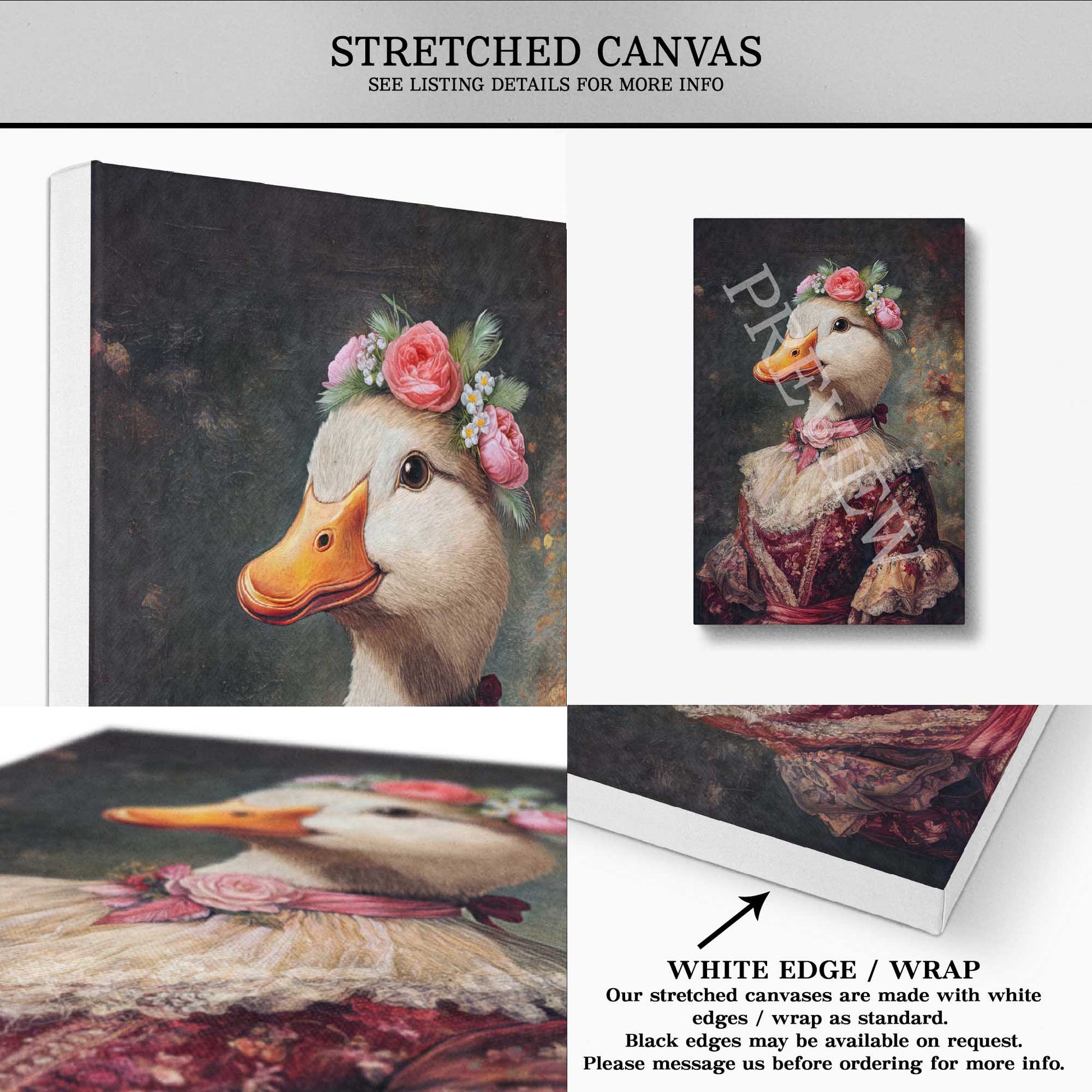 Duck Lady Wall Art Print Stretched Canvas by Vintage Panda Designs