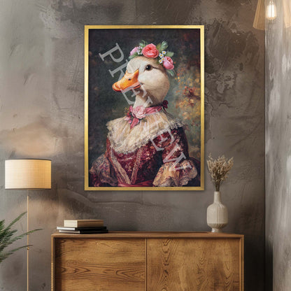 Duck Lady Wall Art Print in Gold Frame by Vintage Panda Designs