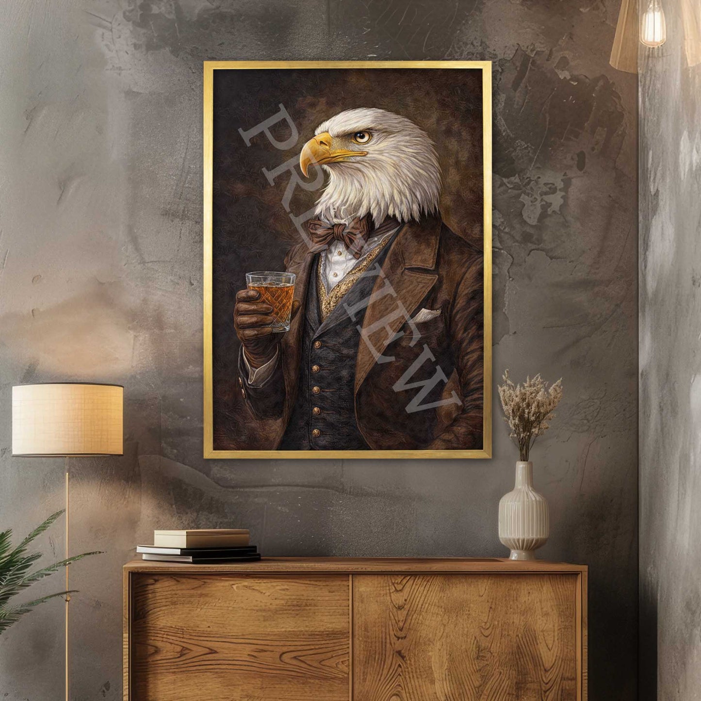 Eagle_Drinking_Bourbon_Gold_Frame_Preview_by_Vintage_Panda_Designs