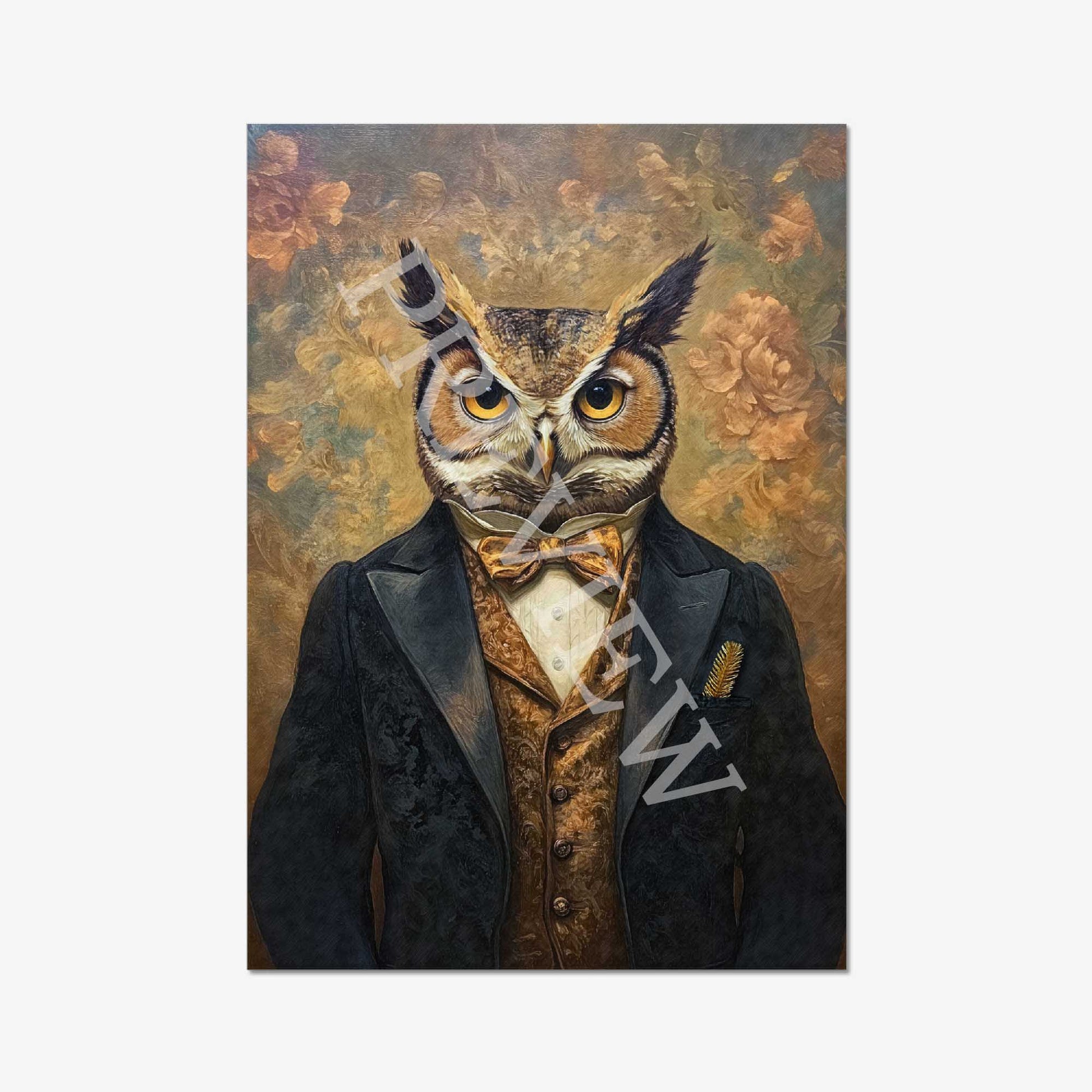 Eclectic Owl Gentleman Print by Vintage Panda Designs