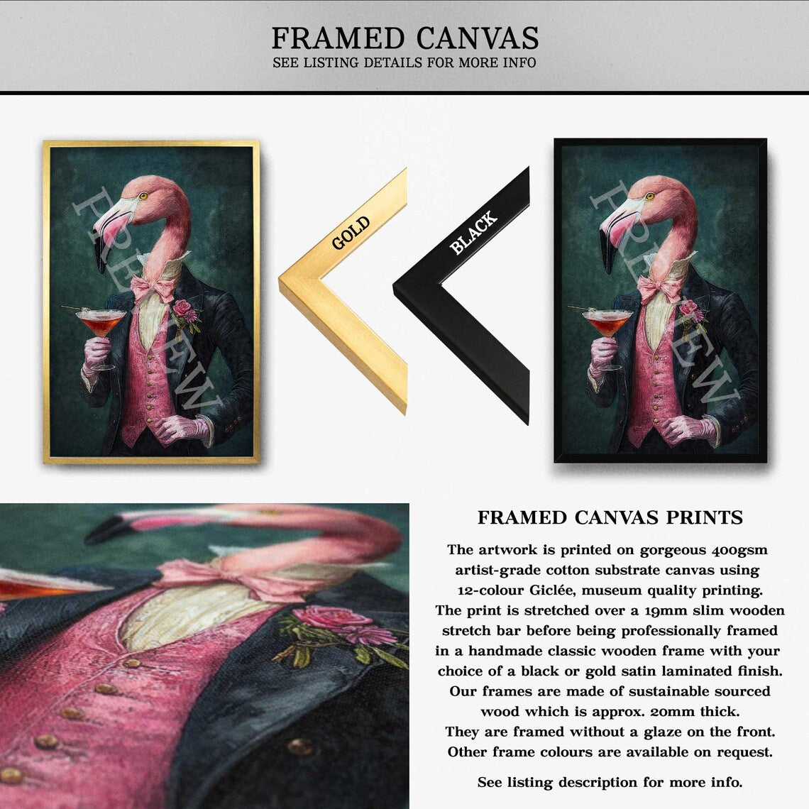 Flamingo_Drinking_Cocktail_Framed_Canvas_by_Vintage_Panda_Designs