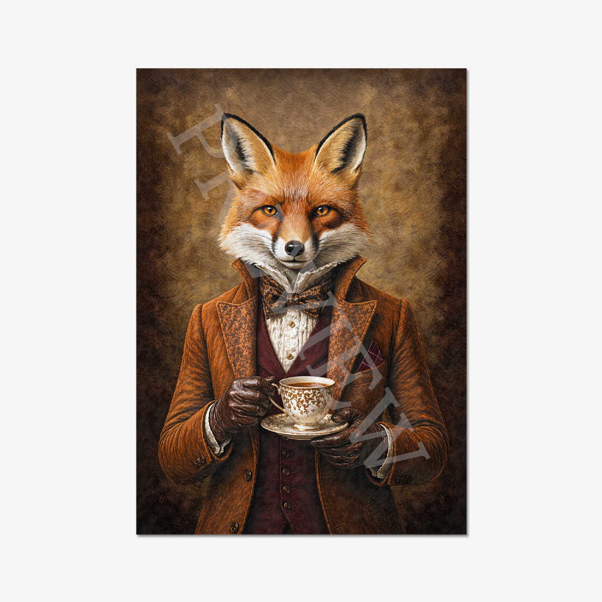 Fox_Drinking_Tea_Print_by_Vintage_Panda_Designs