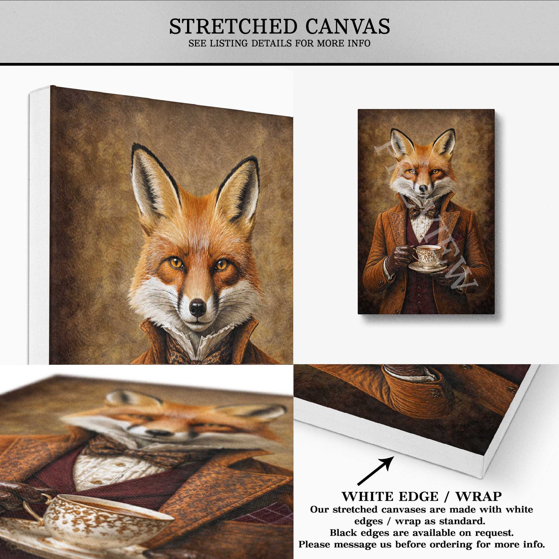Fox_Drinking_Tea_Stretched_Canvas_by_Vintage_Panda_Designs